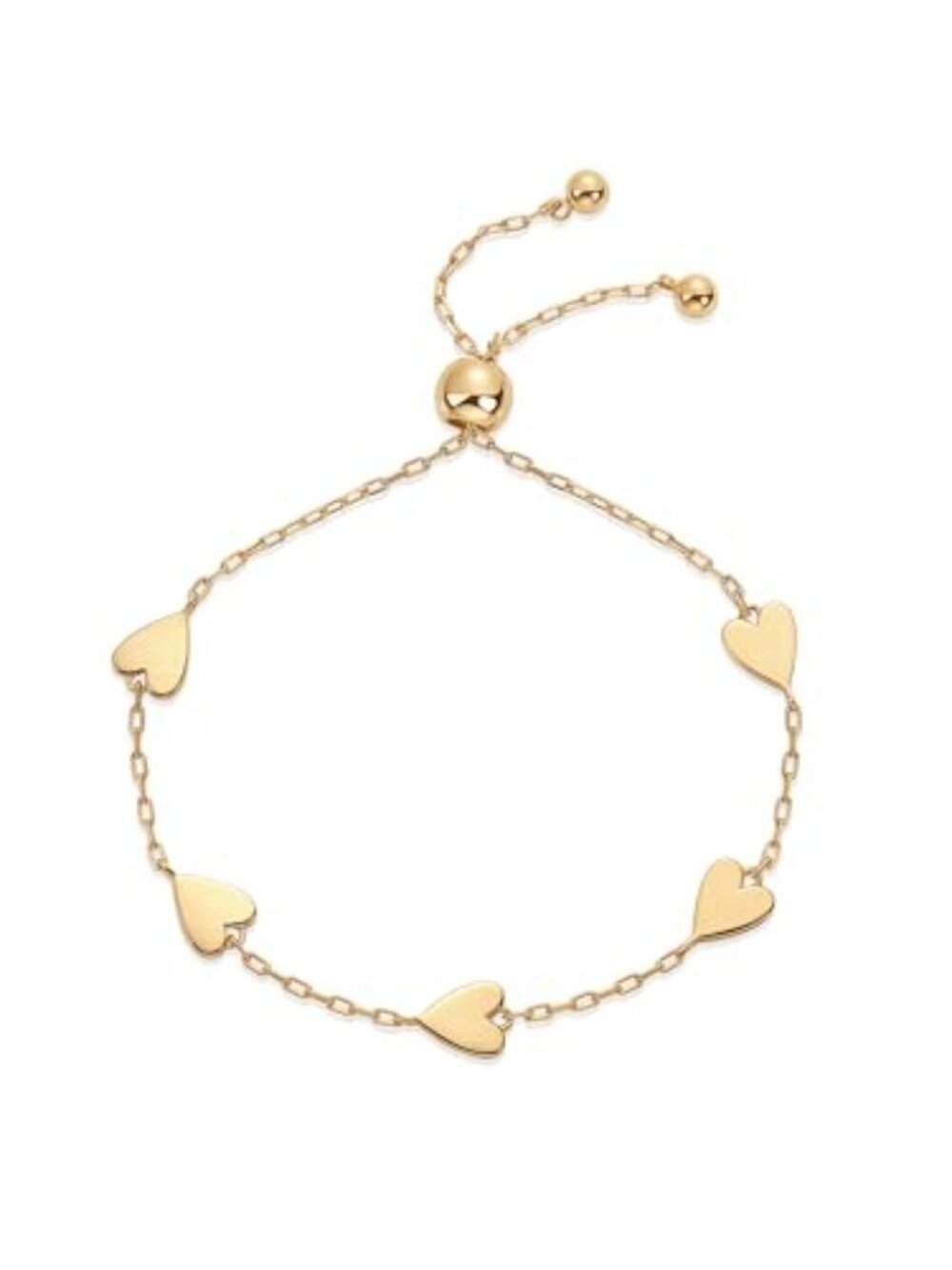 New - 14K Gold Plated Matching Heart Charms Solitaire Bracelet Set for Women